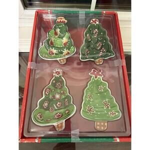 Christmas tree Tidbit Bowl Boston Warehouse Ceramic Holiday Set Of 4 in box